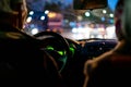 Night time city taxi driver drive car f Royalty Free Stock Photo