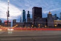 Night time establishing shot of downtown Chicago Royalty Free Stock Photo
