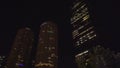 Night time exterior establishing shot of riverfront skyline in Chicago Royalty Free Stock Photo