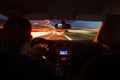 Night time highway from inside car with motion blurred speeding Royalty Free Stock Photo