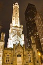 Night time image of the famous Chicago Water Tower. Royalty Free Stock Photo