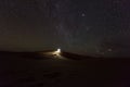 Night time landscape of the stars and sand dunes in the Sahara Desert, Merzouga, Morocco, Africa Royalty Free Stock Photo