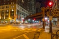 Night time long exposure of busy downtown Chicago intersection Royalty Free Stock Photo