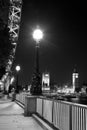 Night time monochrome portrait of the South Bank in London showing Big Ben and the Houses of Parliament Royalty Free Stock Photo