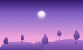 Night time nature landscape in the Countryside with a Full moon and a Stary sky Vector illustration