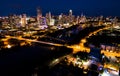 Night time nightscape aeral drone view above Austin Texas Skyline Cityscape illuminated city lights Royalty Free Stock Photo