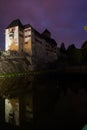 Night-Time Portrait of Castle Matzen Reflected on Water