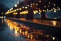 a night-time shot of city bridge lights creating a bokeh effect