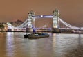 Night time shot of the world famous Tower Bridge in London UK with beautiful lights Royalty Free Stock Photo