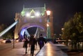 Night time shot of the world famous Tower Bridge in London UK with beautiful lights Royalty Free Stock Photo