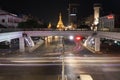 Night time and speed of light of golden octagon of Sule pagoda at Square foot overpass on the crossroad of Anawrahta Rd. and Sule