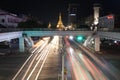 Night time and speed of light of golden octagon of Sule pagoda at Square foot overpass on the crossroad of Anawrahta Rd. and Sule