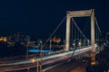 Night time traffic over the Elisabeth bridge. It crosses Danube river and connect Buda and Pest together. Budapest, Hungary Royalty Free Stock Photo