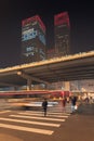 Night time urban dynamism at Beijing downtown, China Royalty Free Stock Photo