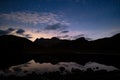A night time view of Blea Tarn with the Plough Big Dipper in the night sky