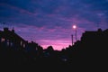 Night time view of house exterior of terraced houses on a street Royalty Free Stock Photo