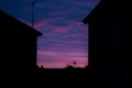 Night time view of house exterior of terraced houses on a street Royalty Free Stock Photo