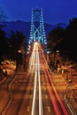 Lions Gate Bridge Light Trails at Night Vancouver Royalty Free Stock Photo