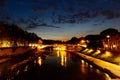 Night time view up the Tiber River, Rome, Italy Royalty Free Stock Photo