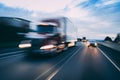 Semi truck on highway concept with motion blur Royalty Free Stock Photo