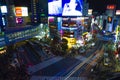 Night timelapse crossing at the neon town in Shibuya Tokyo high angle wide shot Royalty Free Stock Photo