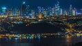 Night timelapse top view of besiktas district in istanbul taken from asian part of the city. Royalty Free Stock Photo