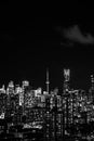 night Toronto city downtown skyline, twilight over CN Tower and skyscrapers of financial district Canada, black and Royalty Free Stock Photo