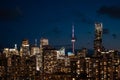 night Toronto city downtown skyline, twilight over CN Tower and skyscrapers of financial district Canada Royalty Free Stock Photo