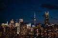 night Toronto city downtown skyline, twilight over CN Tower and skyscrapers of financial district Canada Royalty Free Stock Photo