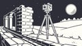 Night track Camera on tripod on railroad at night under moonlight. vector design Generative AI Royalty Free Stock Photo