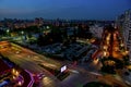 A night traffic and apartment building`s light during the blue hour in the city of Adana in Turkey country