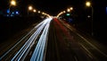 Night traffic. car lights on a big street. view from above. white and red lights Royalty Free Stock Photo