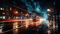 Night traffic in city, blurred motion, speed, illuminated skyscrapers generated by AI Royalty Free Stock Photo