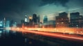 Night traffic city street. Illustration AI Generative Royalty Free Stock Photo