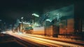 Night traffic city street. Illustration AI Generative Royalty Free Stock Photo