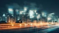 Night traffic city street. Illustration AI Generative Royalty Free Stock Photo