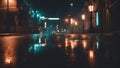night traffic in the city wet asphalt neon lights wet street Royalty Free Stock Photo