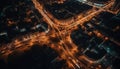 Night traffic in a cityscape, high angle view, aerial skyscraper dusk generated by AI Royalty Free Stock Photo