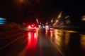 Night traffic with futuristic motion blur & zoom effects.