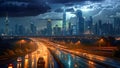 Night traffic on the highway in shanghai china. 3d rendering, Night cityscape with bilding and road in Beijing city, AI Generated