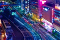 A night traffic jam at the crossing in Ginza long shot high angle Royalty Free Stock Photo