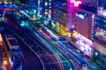 A night traffic jam at the crossing in Ginza long shot high angle Royalty Free Stock Photo