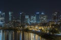 Night Traffic in La Defense Business District Towers and Buildings Seine River Royalty Free Stock Photo