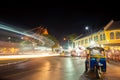 Night traffic lighting with `Tuk Tuk` parking at bankbook