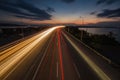 Night traffic lights on the highway Royalty Free Stock Photo