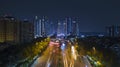 Night traffic near Wisma Atlet building Royalty Free Stock Photo