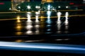Rainy night traffic in front of tunnel Royalty Free Stock Photo