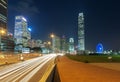 Night traffic and skyline of downtown district of Hong Kong Royalty Free Stock Photo