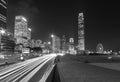 Night traffic and skyline of downtown district of Hong Kong city Royalty Free Stock Photo