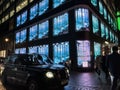 Night traffic on the streets of London in the city center , England